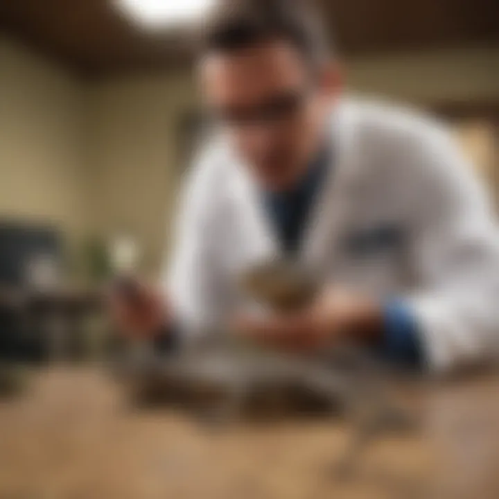 Veterinarian examining a reptile in a clinical setting