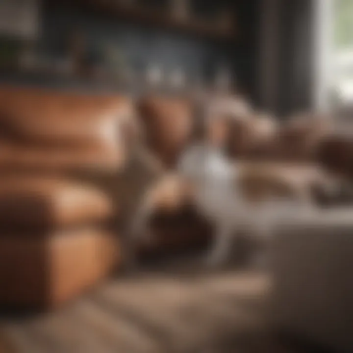 A rabbit owner supervising their pet near the couch
