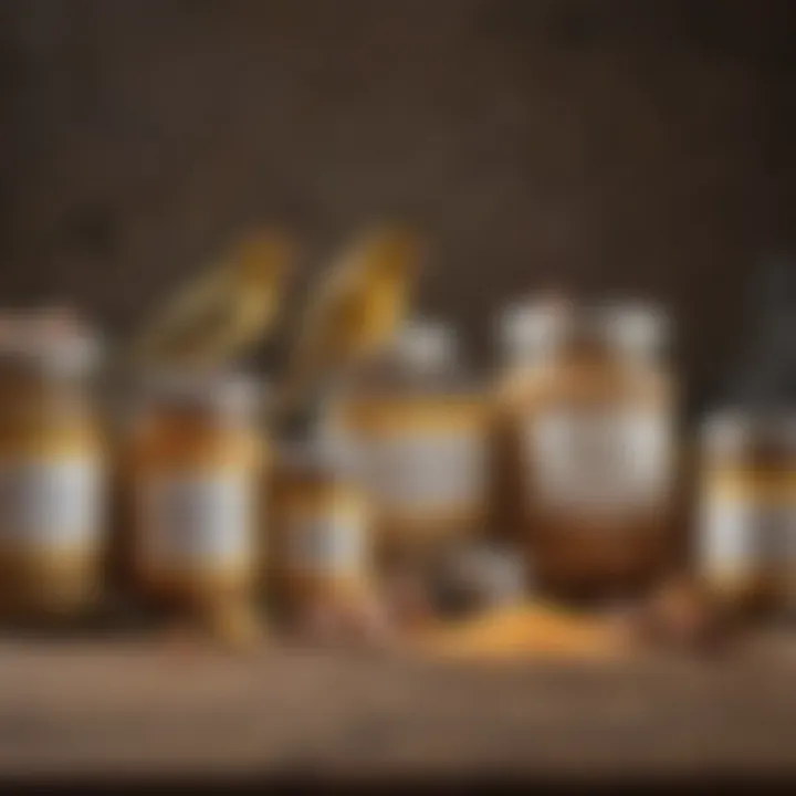 A close-up of finch food and nutritional supplements in neatly labeled containers.