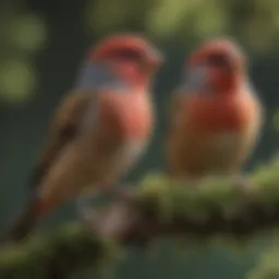 A vibrant group of finches perched on a tree branch showcasing various species.