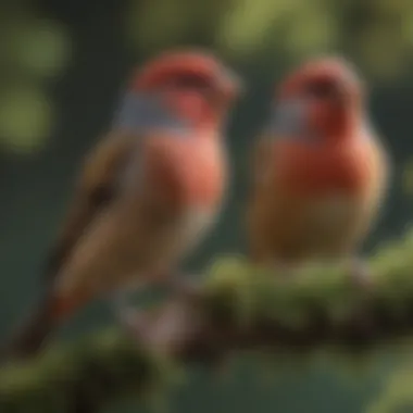 A vibrant group of finches perched on a tree branch showcasing various species.