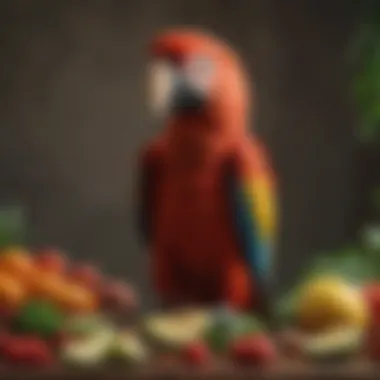 Nutritious Foods for Scarlet Macaws A variety of fresh fruits and vegetables ideal for a scarlet macaw's diet