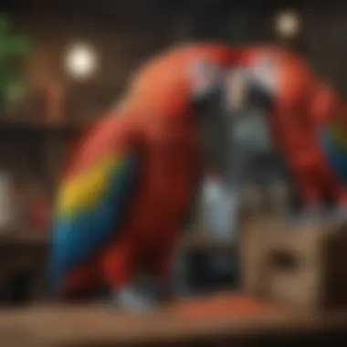 A veterinarian examining a scarlet macaw for health check-up