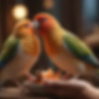 Nurturing Your Love Bird: Feeding and Care Happy love bird being fed by hand