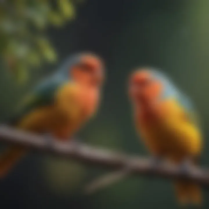 Vibrant love birds perched on a branch