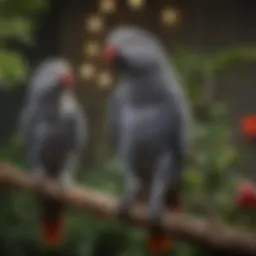 African Grey Parrot perched on a branch looking healthy and vibrant