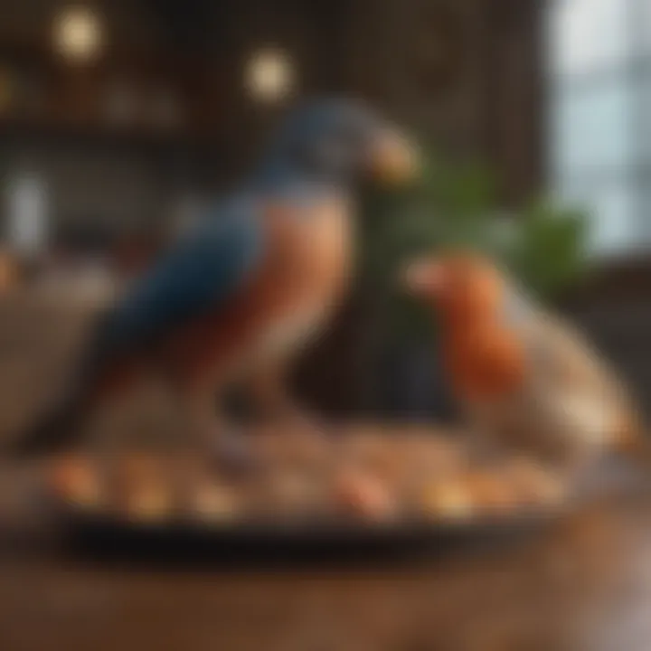 Bird owners observing their pets, illustrating the importance of proper nutrition and care.