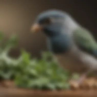 Calcium-Rich Foods for Avian Diets A close-up of a bird's diet featuring leafy greens and seeds rich in calcium.