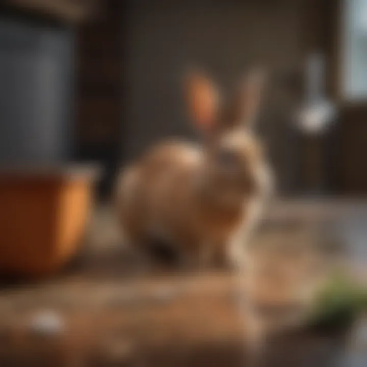 A rabbit demonstrating its natural behavior and adaptability in a litter box environment.