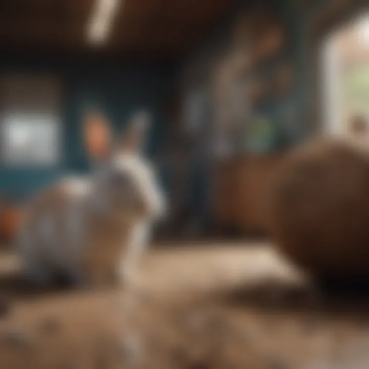 A harmonious scene of a rabbit and owner enjoying their clean space together.