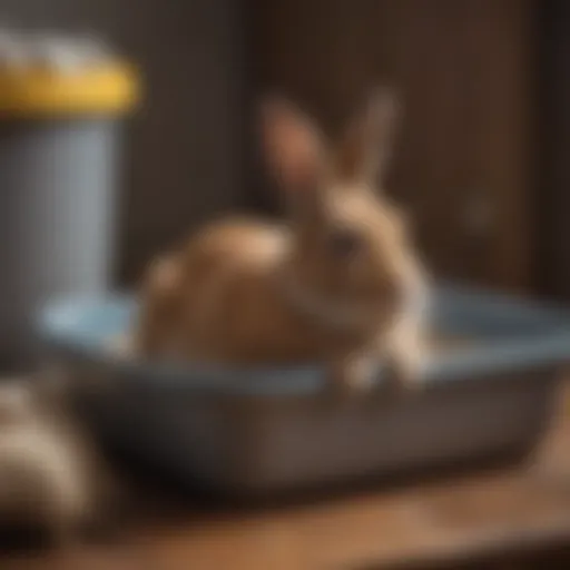A serene rabbit in a cozy litter box setting, showcasing comfort and cleanliness.