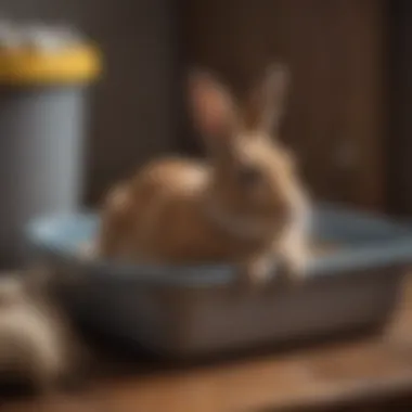 Rabbit Comfort in Litter Training A serene rabbit in a cozy litter box setting, showcasing comfort and cleanliness.