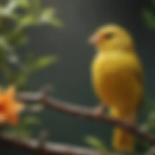 Brightly colored canary perched on a branch