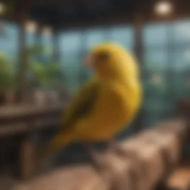 Canary Thriving in a Spacious Aviary Canary in a spacious aviary enjoying its environment