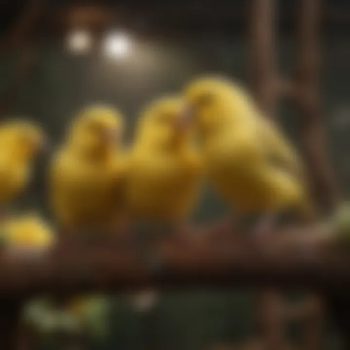 A well-maintained aviary showcasing happy canaries in their habitat