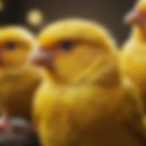 A vibrant collection of various canary breeds showcasing their unique colors and patterns.