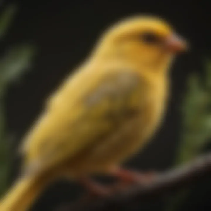 A close-up of a canary perched on a branch, highlighting its intricate feather details.