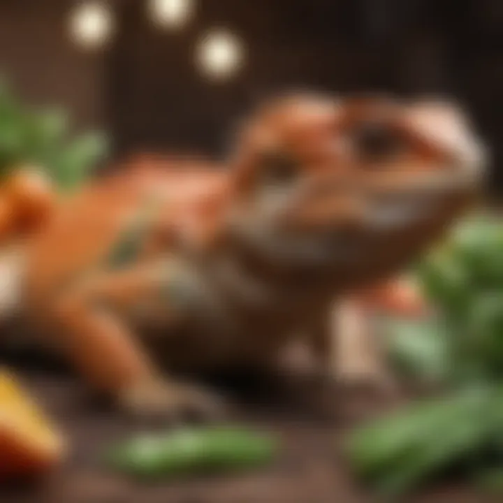 An assortment of nutritious food options for bearded dragons, including vegetables and insects