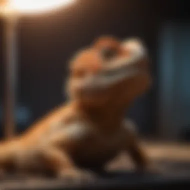 A bearded dragon basking under a heat lamp, showcasing health and vitality