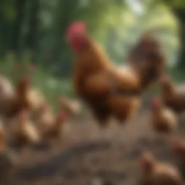 Chickens in a free-range environment illustrating their natural behavior