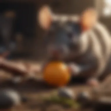 A rat engaging playfully with a chew toy in its habitat
