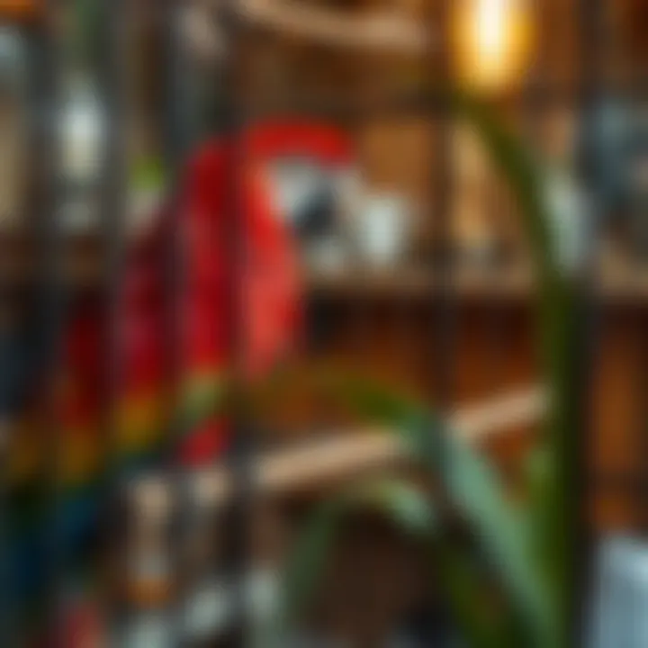 An illustration of proper cage placement in a home, ensuring safety and comfort for the parrot.
