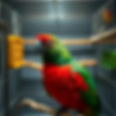 Spacious Cage for Eclectus Parrot A spacious cage designed for an Eclectus Parrot, showcasing ample flying space and perches.