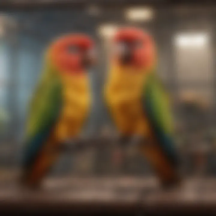 An array of cage designs catering to conure needs, emphasizing enrichment and accessibility.