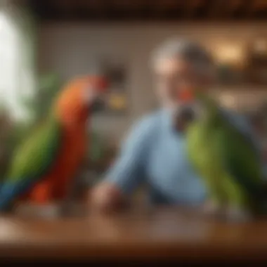 Building Bonds: The Owner-Parrot Relationship A serene setting with a parrot interacting with its owner, highlighting companionship.
