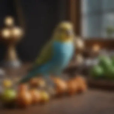 Playful Budgerigar Activities Budgerigar in a playful environment with toys