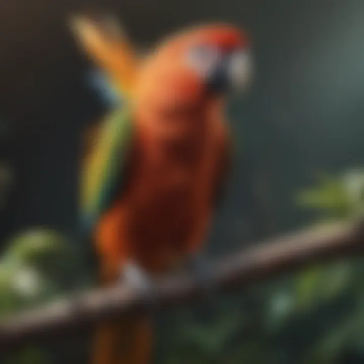 Colorful parrot perched on a branch, showcasing its vibrant feathers