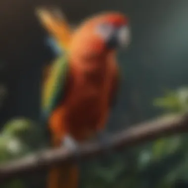 Vibrant Parrot Characteristics Colorful parrot perched on a branch, showcasing its vibrant feathers