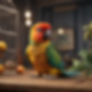 Enriched Cage Environment for Conures An enriched cage environment with toys and perches