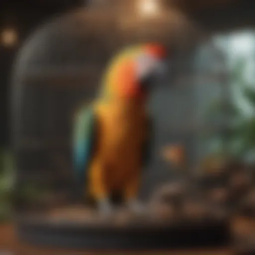 A spacious medium-sized parrot cage with vibrant design