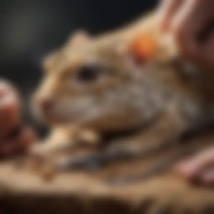 A veterinarian examining a leopard gecko with specialized tools and care.