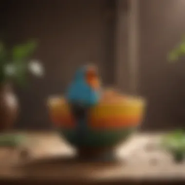 A colorful bowl filled with bird chop