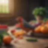 A vibrant mix of vegetables and fruits for avian diets