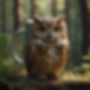 Owl Mug Artistry Close-up of a bird mug featuring a majestic owl in a serene forest setting.