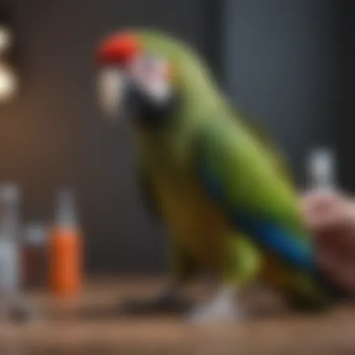 A parrot perched calmly during a nail clipping session