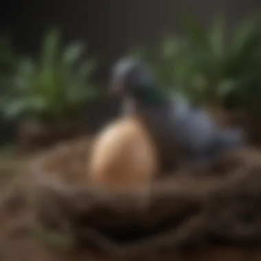 Close-up of a fake pigeon egg placed within a pet bird's nesting area