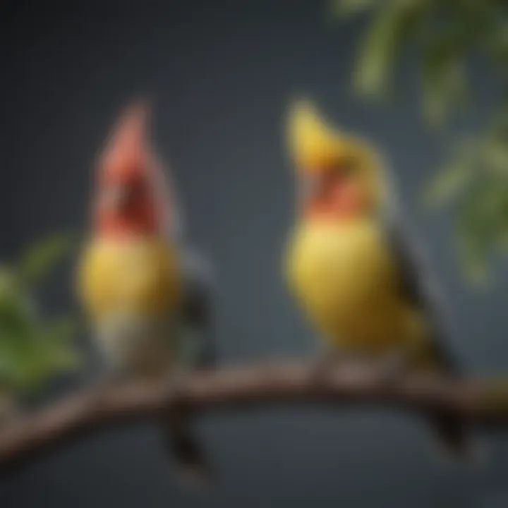 Colorful cockatiel perched on a branch