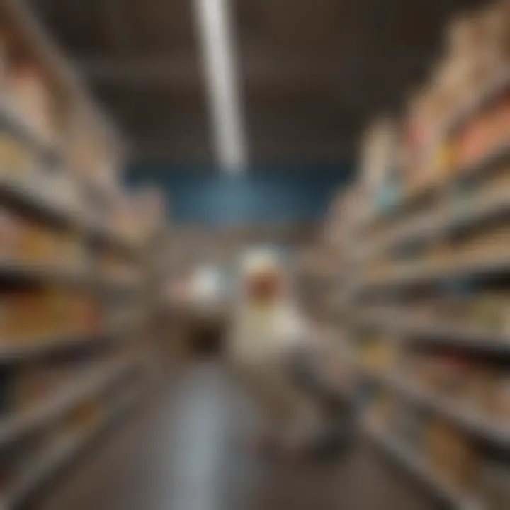 A well-organized pet store aisle featuring cockatiel supplies