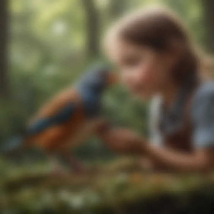 A joyful interaction between a child and a small bird, emphasizing the bond formed through companionship.