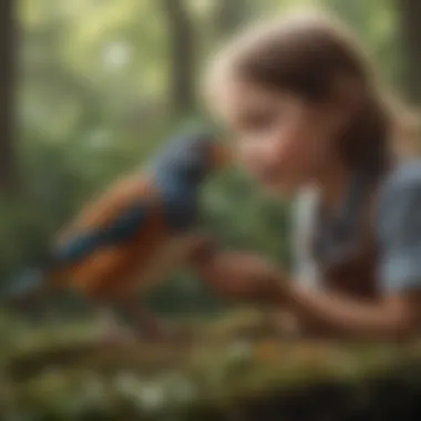 The Joy of Bonding with Companion Birds A joyful interaction between a child and a small bird, emphasizing the bond formed through companionship.