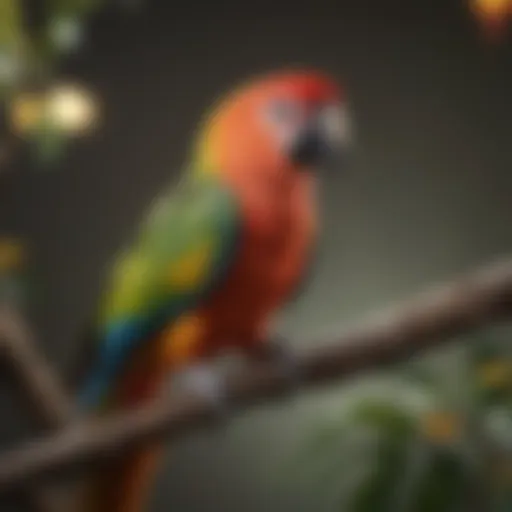 A vibrant parrot perched gracefully on a branch, showcasing its colorful feathers.
