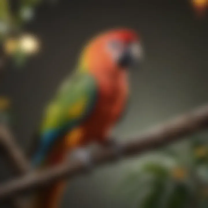 A vibrant parrot perched gracefully on a branch, showcasing its colorful feathers.