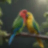 Colorful parakeets perched on a branch