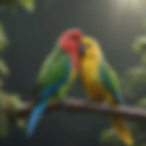 Colorful parakeets perched on a branch