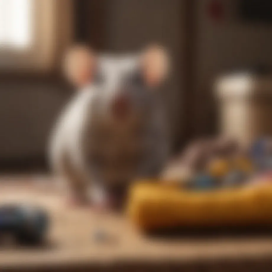 Comfortable living space for pet rats with toys and bedding