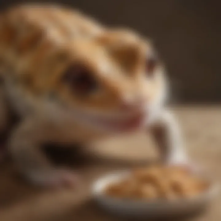 A close-up of a leopard gecko enjoying a nutritious meal, highlighting its dietary needs.